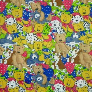 Teddy Bear Dog Cat Fabric 19x43 Rare Vintage